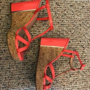 Coral strappy wedges